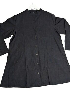Mordenmiss Women's Large Cotton Linen Full Front Buttons Jacket Outfit w Pockets